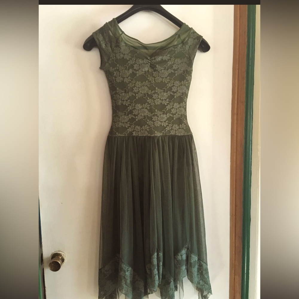 Olive Green Lace & Tulle Kids Dance Costume